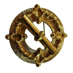 St John Vintage 80s Gold-Tone Round Brooch With Rope & Bar Design 2-Inch Diamete